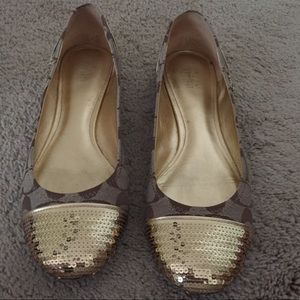 Gold Sequin Coach Flats